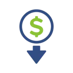 Green "$" sign in blue circle over downward-pointing arrow