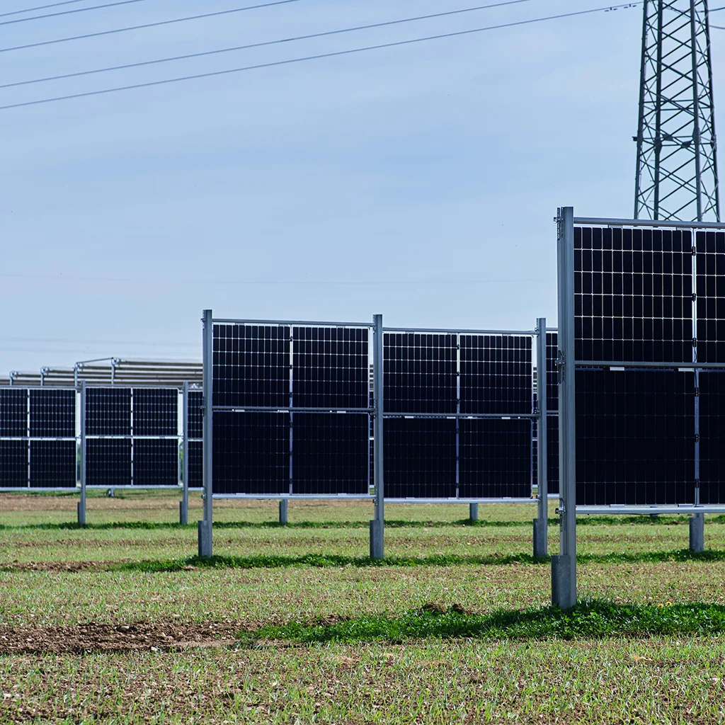 Partial view of industrial solar panel installation