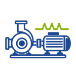 Centrifugal pump and motor with a green vibration pulse.